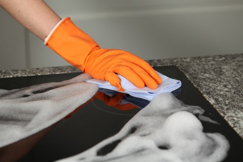 Professional inspecting clogged gutters