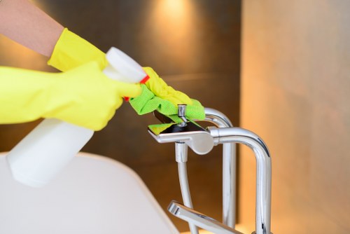 Eco-friendly cleaning solutions being applied to building facade