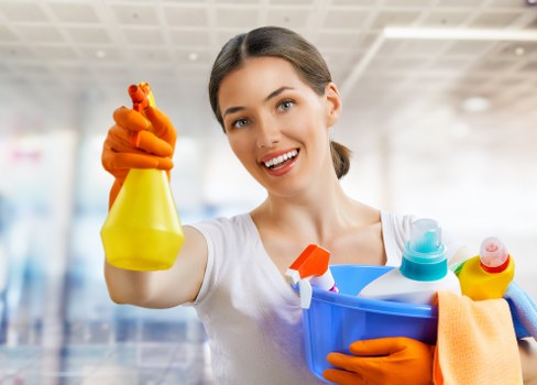 Team of cleaners maintaining office hygiene